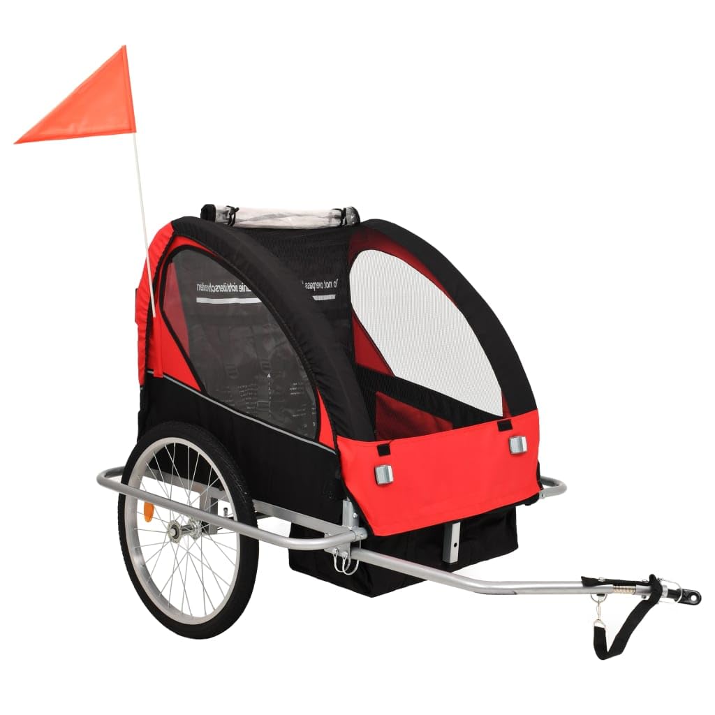 2-in-1 Kinder-Fahrradanhänger & Buggy, Schwarz und Rot, Artikelfarbe: Schwarz und Rot