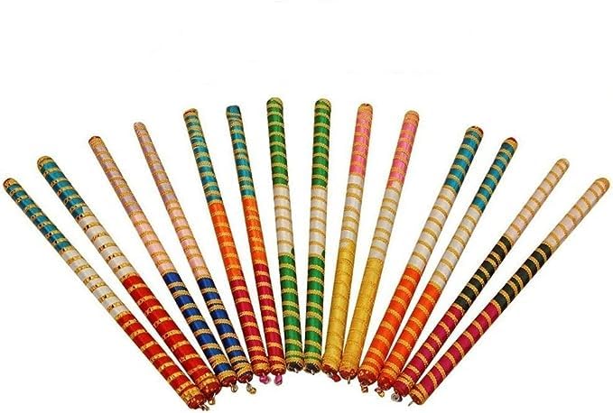 SATVIK 2 Pair SATVIK (4 Pcs) Large Gorgeous Wooden Multi-Colored dandiya Sticks Couples Particular Garbha Dance Nights for Navaratri Indian New Year's House Opening Item Returns for Gifts