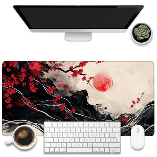 Sous-main de bureau peinture encre noire rouge grand tapis de souris 80x40cm