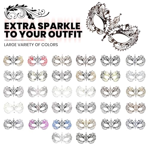 Image of Masquerade Mask for Women with Rhinestones - Elegant Metal Half Face Mask for Masquerade Parties, Mardi Gras, & Themed Events