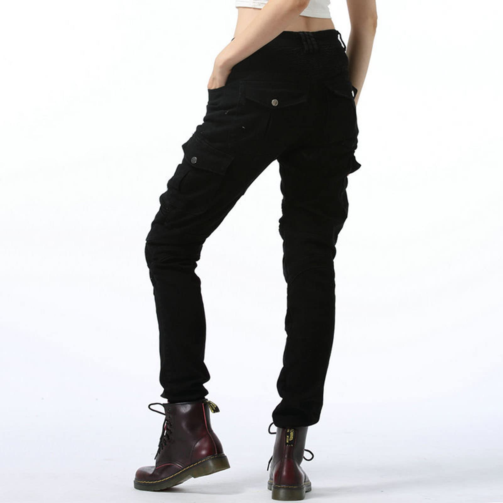 Moto Pantalon Protection Pour Femmes, Moto Jeans Respirant, Avec Amovible Protéger Pads D'armure De Motard Pantalon Extensible Résistant à L'usure, Coupe-Vent (Black,L)