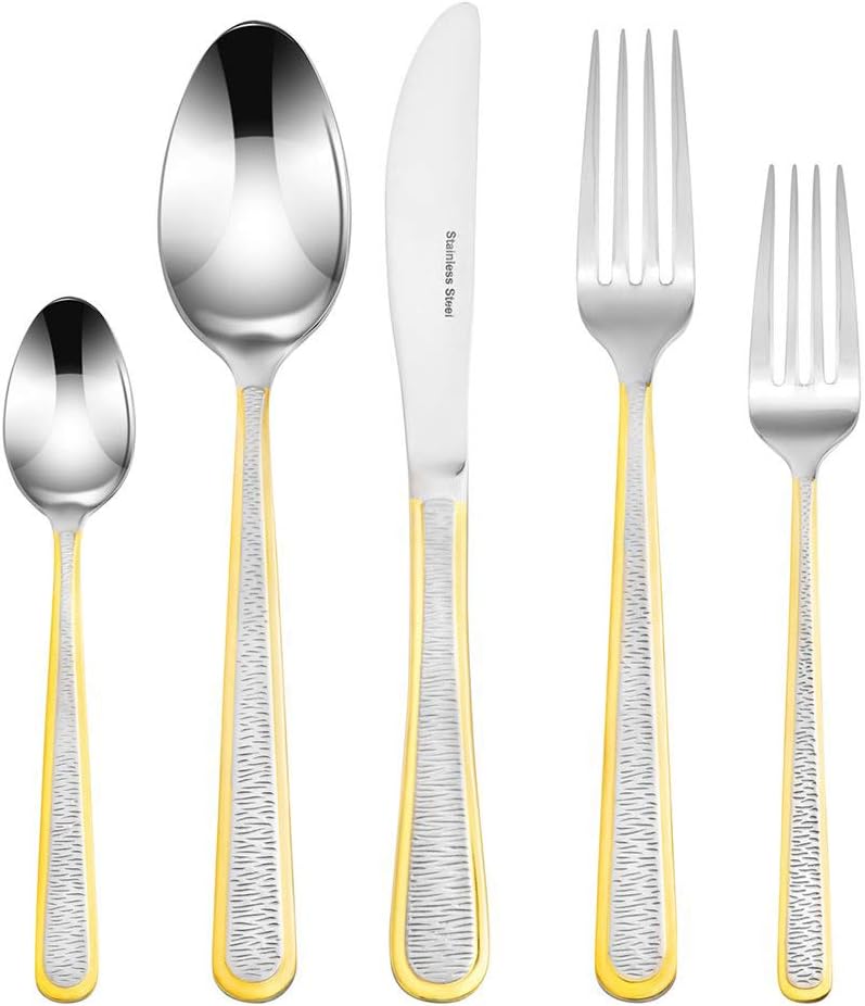 Venezia Collection 45 Piece Gold Flatware Serving Set for 8, Luxury Dining Silverware Cutlery Service, 24 Kt 18/10 Premium Surgical Stainless Steel Hostess Set