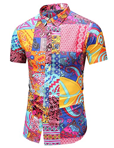 Men's Casual Printed Button Down Beach Short-Sleeve Dress Shirt3