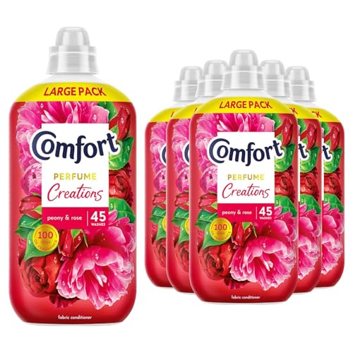 Comfort Peony & Rose Fabric Conditioner 45 Washes 1.35L Perfume Creations Fabric Softener, Lasting Freshness and Softness with Motion-Activated Technology for 100 Days, 6 Pack