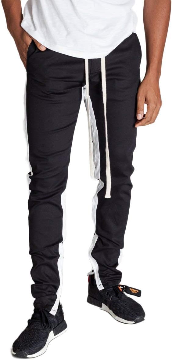 KDNK Men's Tapered Skinny Fit Joggers - Striped Track Pants with Ankle Zippers