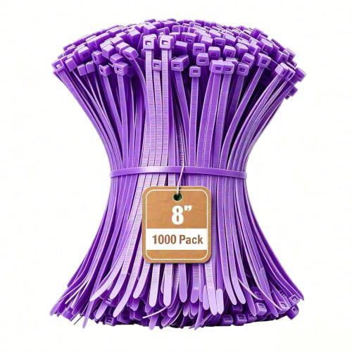 Image of Armpow 8 Inch Purple Zip Tie 1000 PCS, 40 Lbs - Small to Medium Zip Tie, Nylon PA66 UV Resistant Cable Tie Heavy Duty for Indoor and Outdoor Use - Ideal for bundling and securing objects