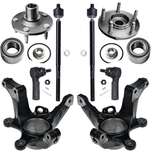 Image of Detroit Axle - 8pc Front Loaded Knuckles Kit for 2005-2007 Ford Escape 2006-2007 Mercury Mariner [Hybrid], 2 Steering Knuckles 2 Wheel Bearing Hubs 4 Inner and Outer Tie Rods Replacement