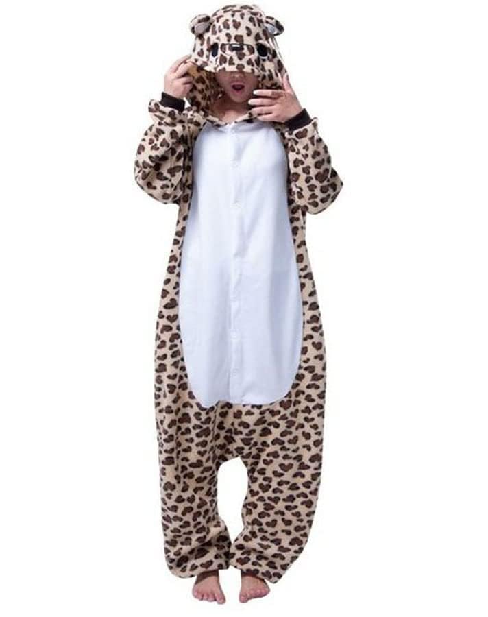 Ovender Disfraz Pijama Kigurumi para Carnaval Navidad Halloween Animale Cosplay Mono de una Pieza para Adultos Unisex Mujer y Hombre Ropa Espectáculo Invierno (M, Leopardo Marrón Blanco)