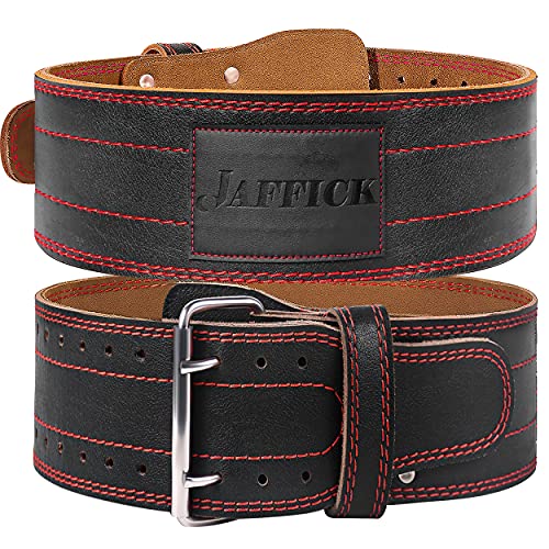 Jaffick Weight Lifting Belt (4 Inches Wide) of Genuine Leather Fitness Gym Belt Exercise Lower Back Support for Men Women Stability Strength Training for Squat Deadlift (8.8mm Thicken) - Hit PR s