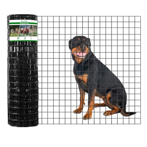 GILPWA Wire Fence, 36 in(H) X 50 ft(L) PVC Coated Welded Wire Fencing 2' X 2' 16GA Garden Border Vinyl Metal Chicken Wire Fencing Mesh Roll for Yard Vegetable Plant Protection Poultry Netting Black
