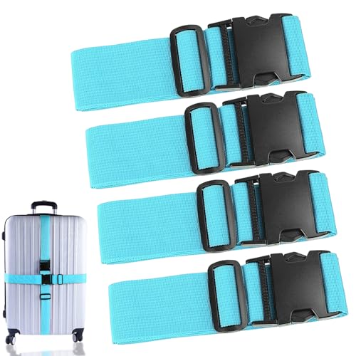 4Pcs Luggage Straps for Suitcase Travel Accessories TSA Approved, 80In Long Belts to Keep Your Suitcase Secure, Adjustable Bag Straps with Quick-Release Buckle for Travel Bag Closure, Light Blue