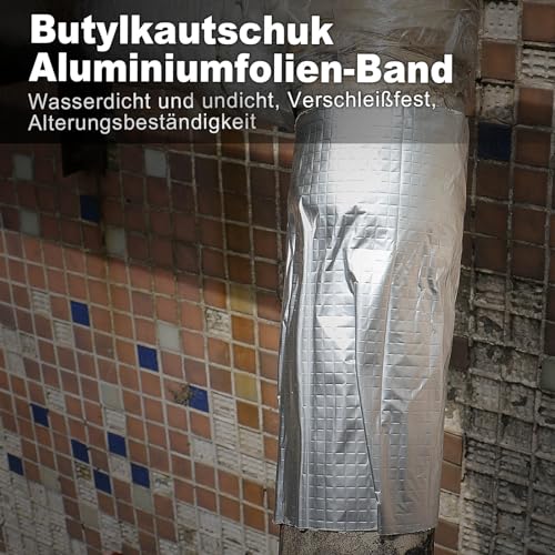Aluminum Butylband Wasserdichtes Klebeband 30cmx10Mx1.5mm (T) Butyl Dichtungsband Alufolie Selbstklebend Reperaturband zum Abdichten und Befestigen für Lecks,BOMEI PACK