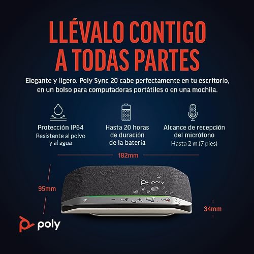 Miniatura 6 de Altavoz Manos Libres Inteligente Portátil Personal Plantronics Poly Sync 20 Con Usb-C - Reducción De Ruido O De Ecos - Funciona Con Teams, Zoom, Pc, Mac, Teléfonos Celulares - Exclusivo Para Amazon