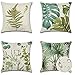 JOTOM Housse de Coussin 45 x 45 cm Fleurs, Oiseaux, Animaux et Plantes Motif Taie d'oreiller Imperméable pour Canapé Maison Salon Chambre Décoration 4 pièces (Feuilles Vertes 04)