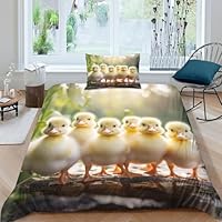 Buohwiwe Eend dekbedovertrek dubbel dier ouder-kind beddengoed set 3D-bedrukte zachte microvezel eend dekbedovertrek 200 x 200 en 2 kussenslopen 50 x