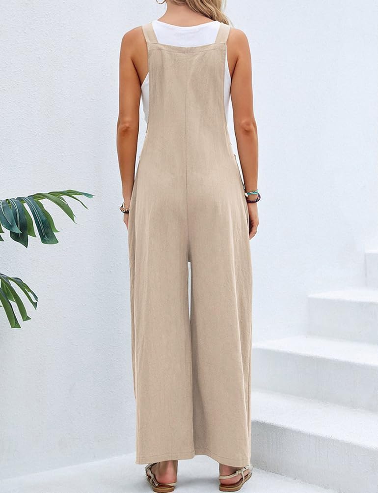 IDEALSANXUN Wide Leg Overalls for Womens Casual Cotton Linen Baggy Loose Maternity Summer Beach Jumpsuits Romper