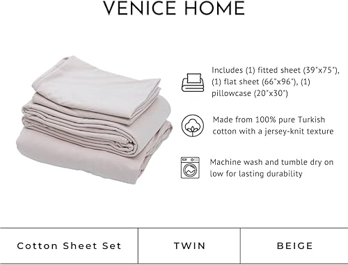 Miniatura 2 de Juego de sábanas 100% algodón con bolsillo profundo, tejido de camiseta, extra suave, fácil ajuste, juego de 3 piezas con funda de almohada, para