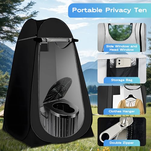 Clirass Camping Toilet with Pop Up Privacy Tent,Portable Outdoor Folding Potty,Shower Tent Dressing Room with Carry Bag for RV Travel,Truck,Beach,Fishing (Black Toilet and Tent) - Image 2