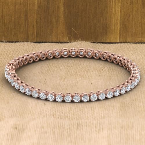 Image of 1 to 6 Carat Prong Set Round Cut Natural Diamond Tennis Bracelet for Women in 14K Gold (7 Inch) (I1-I2 Clarity)