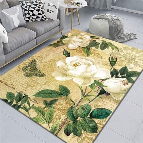 Tapis de salon antidérapant 90x160 cm aux motifs de fleurs jaunes et feuilles - 2
