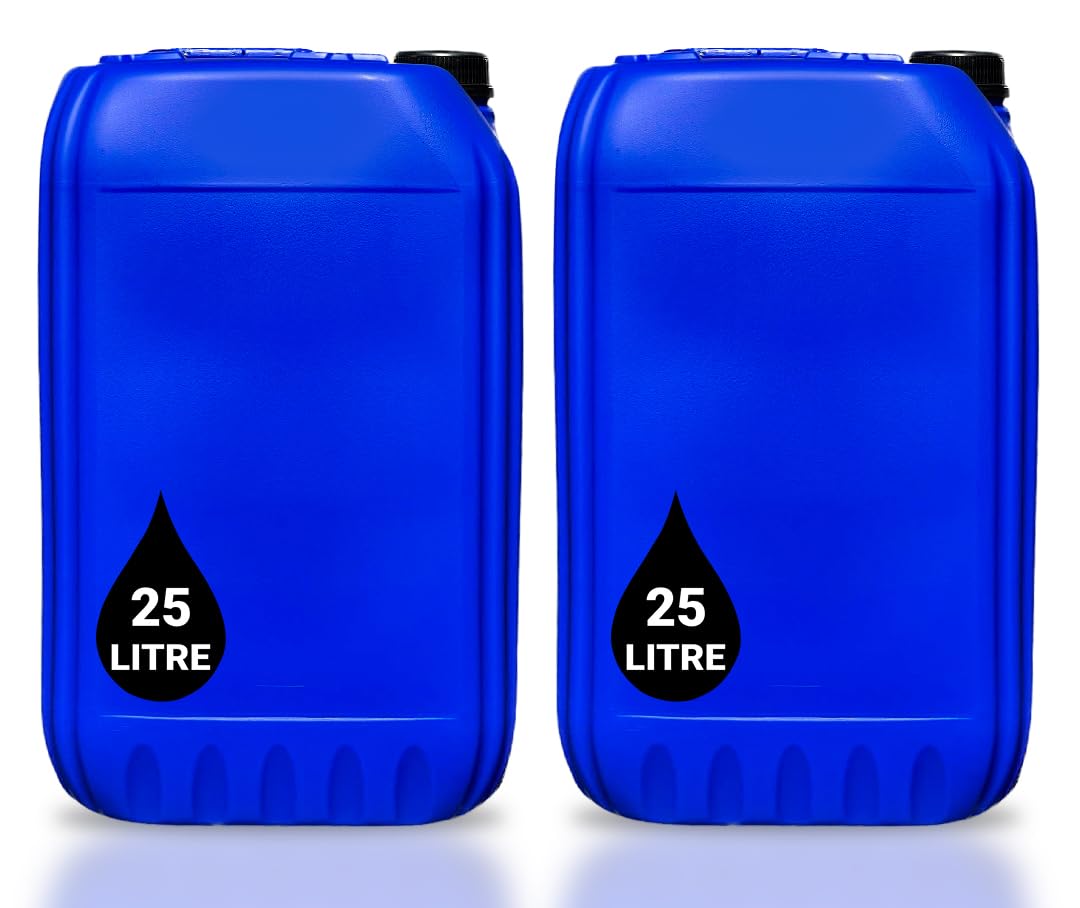 2 x 25L JERRY CAN | UN Approved Stackable Bottle Container + Tamper Evident Cap | Perfect for Storage of Potable Water Liquids Waste | Food Grade BLUE
