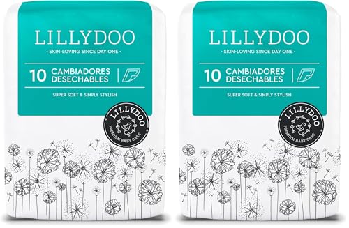 Cambiadores desechables LILLYDOO, delicados con la piel, 60x60 cm, 10 unidades, textura suave, sin perfumes ni lociones, ideales para pieles sensibles, dermatológicamente testados (Paquete de 2)