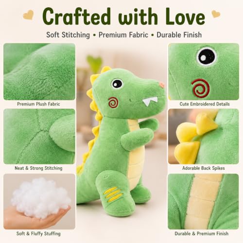 Image of Green Dinosaur Plush Soft Toy for Kids & Babies, 30 cm | Ultra Soft Stuffed Dinosaur Teddy | Cute Huggable Plush Animal Toy | Birthday Gift for Girls, Boys & Toddlers | Home Room Decor