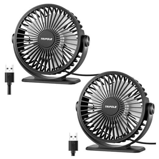 TriPole Small Desk Fan USB Powered 2 Pack Black, Portable Quiet Mini Fan