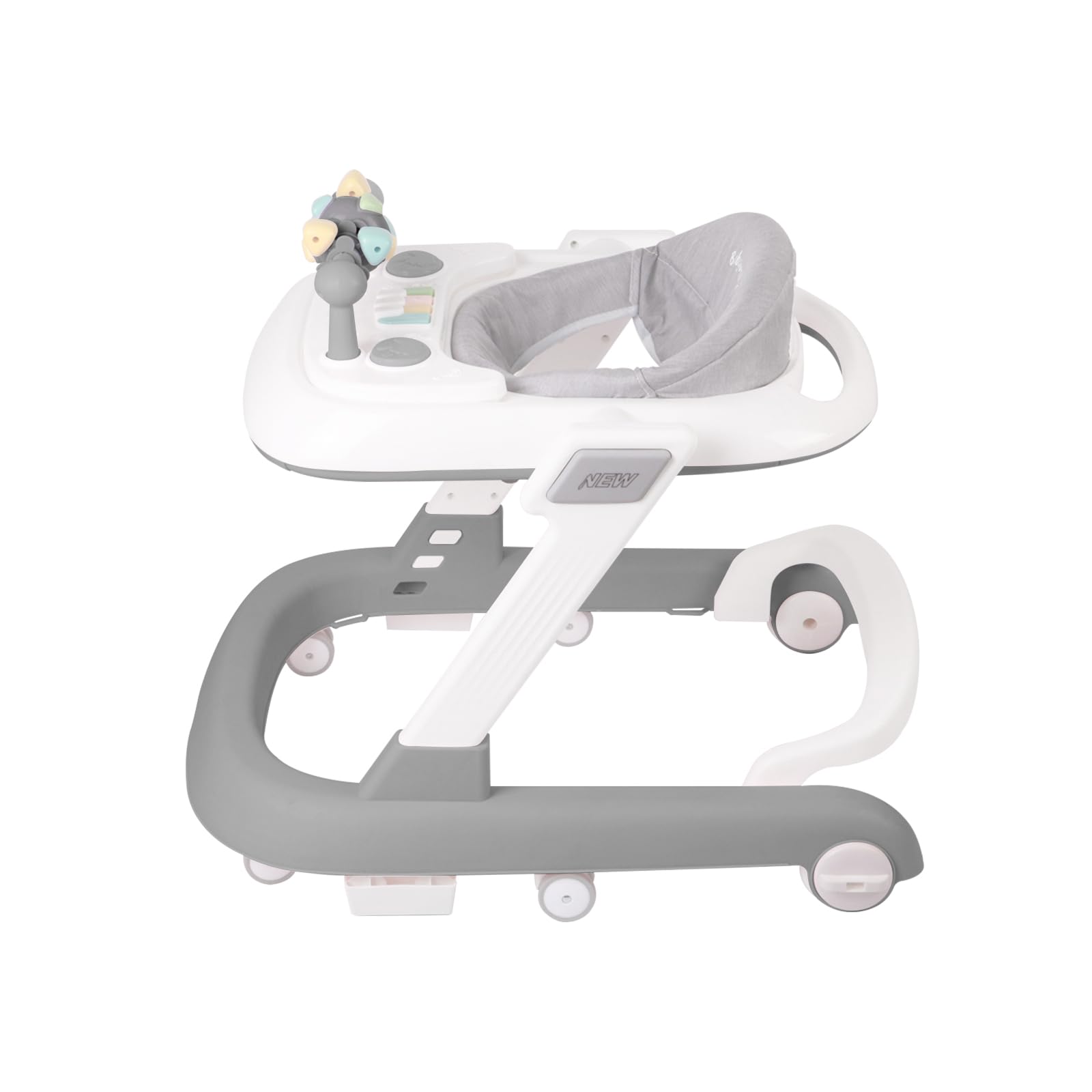 Entwicklungs-Lauflernhilfe, Lauflernwagen mit Aktivitäten, Verstellbar, Verstellbarer Aktivitätsbogen mit Spielzeug Inklusive, für Babys von 6 bis 12 Monaten, 60 * 55 * 70 cm - Grau