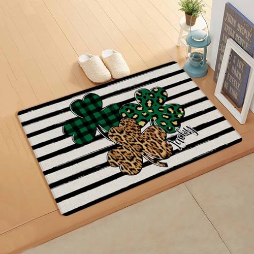 St. Patrick's Day Kitchen Bath Door Mat Cushioned Runner Rug,Washable Welcome Floor Sink Antifatigue Mat,Waterproof & Non-Slip Comfort Standing Doormat,Leopard Print Stripes Black Stripes 20