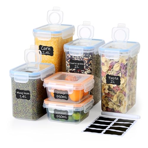 Ordeluxe Vorratsdosen Set 6-teilig, luftdichte BPA-freie Lebensmittelbehälter, stapelbare Aufbewahrungsbox Küche für Müsli, Cornflakes, Reis, Nudeln, Snacks, Kaffee, Gewürze & mehr