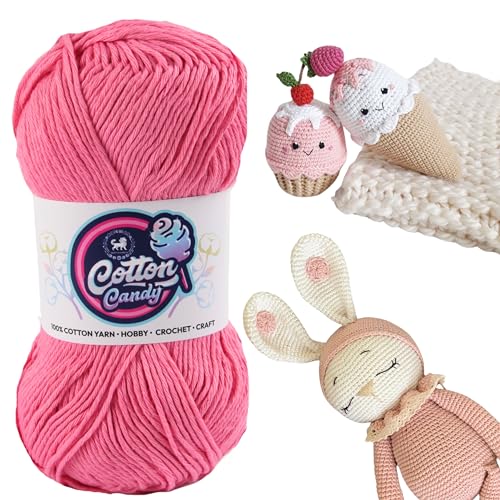 Image of NESTNHAVEN Cotton Candy 100% Cotton Yarn - (100g, 185 Meters) - Luxury Yarn for Crochet, Amigurumi, Embroidery, Toys, Garments, Flowers and Hobby, Projects. (Pink) | (200 Gm)