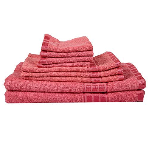 Juego de toallas de baño de algodón de alta absorción, juego de 9 piezas premium en color rosa