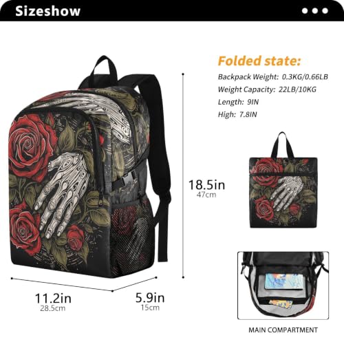 Sac à dos de randonnée pliable crâne main roses léger et imperméable