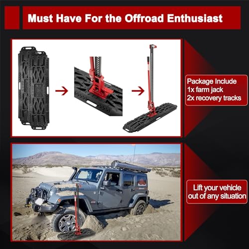 Image of BUNKER INDUST Offroad High Lift Jack with Pair Traction Board Mate,48 inch FarmJack with Sand Mud Snow Track Mat Board, Offroad Tire Recovery Kit for Car Truck Jeep ATV SUV UTV
