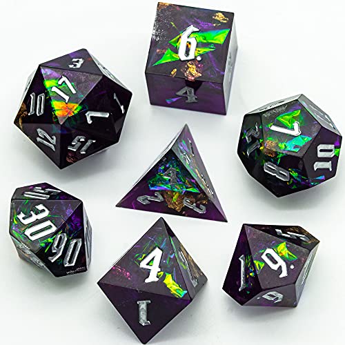 Cusdie Sharp Edges Dice Dnd, 7 Pcs D&D Dice, Handcrafted Polyhedral Dice Set, For Role Playing Game Mtg Pathfinder (Dark Purple With Silver Numbers) #TOP4