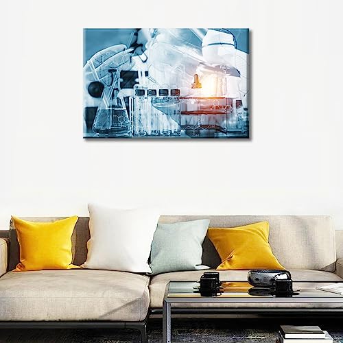 Image of TUMOVO Science and Medical Background Canvas Wall Art Home Decor Young Scientist Pictures Black and White Wall Art 1 Panel Clinical Laboratory Posters and Prints Framed Ready to Hang (16 inch Wx24 H)