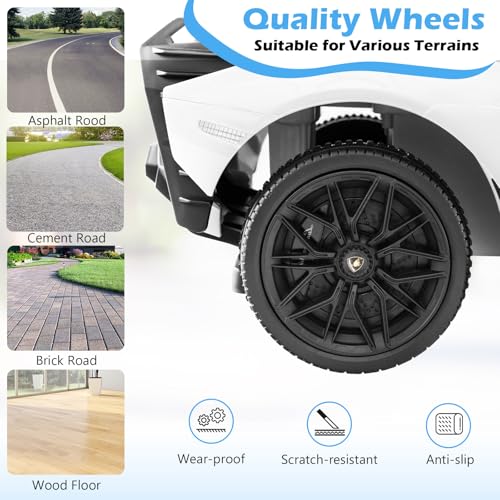 SOARS Lamborghini Rutschauto, Rutschfahrzeug mit Abnehmbarer Schiebstange, Universalrädern, Stauraum, Scheinwerfern, USB-Anschluss, Musik, Spielzeugauto für Kinder ab 1 Jahr (Weiß) – Bild 7