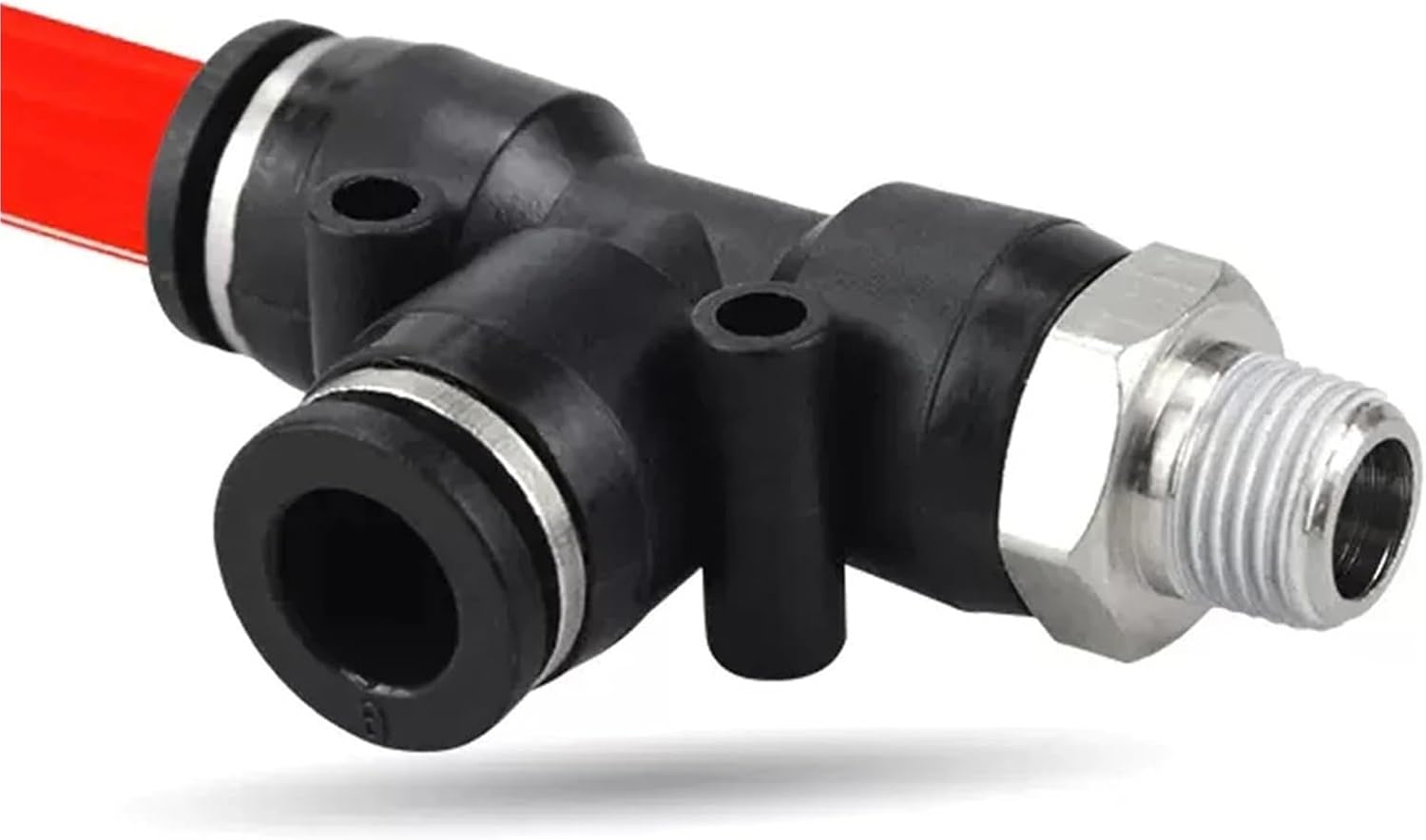 1pc Black PD Pneumatic Quick Connector PU Hose Air Pipe 4 6 8 10 12mm Tee Side External Thread BSPT1/4 1/2 1/8 3/8 M5(PD6-04)