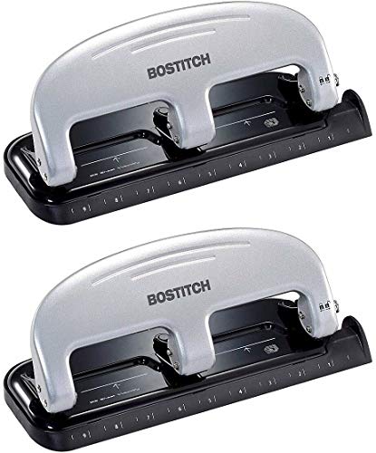 Bostitch inPRESS 20 Reduced Effort Three-Hole Punch, Silver, Black (2220) - 2 Pack