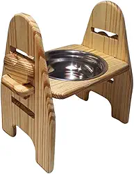 Comedouro Elevado Tamanho G para Cães em Madeira 3 Alturas Ajustáveis Pote Inox 1,5L