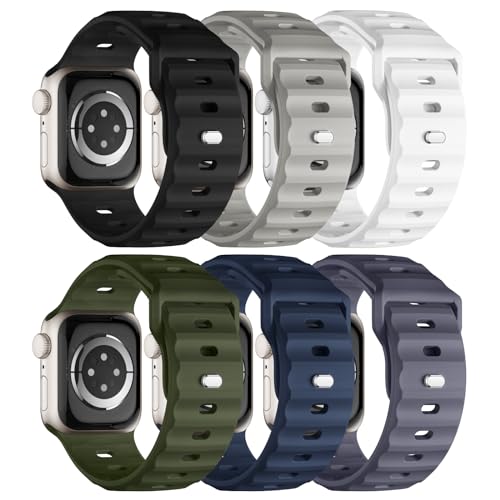 Image of Sport Bands 6-Pack Compatible with Apple Watch Ultra 3 /2 Band 49mm 46mm 45mm 44mm 42mm, Wide Soft Silicone Wristbands Waterproof Strap Men for iWatch Series 11 10 9 8 7 6 5 4 3 SE Ultra
