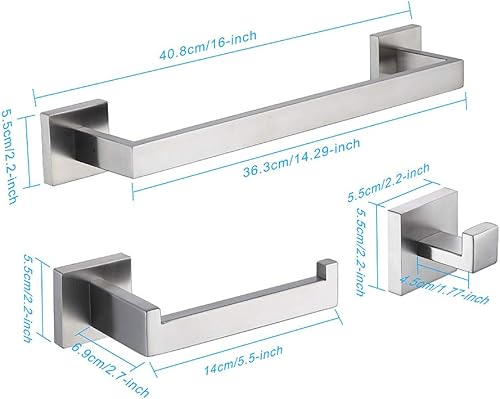 Miniatura 6 de TASTOS Juego de accesorios de baño de 3 piezas de níquel cepillado montado en la pared, juego de accesorios de baño de acero inoxidable de alta