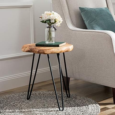 Greenage Cedar Roots Naturally Shaped Small Stool Side Table 12" x 13.5" x 17.4" in Height Natural Wood Live Edge End Table for Living Room Home Decor Wooden Plant Stand Cover