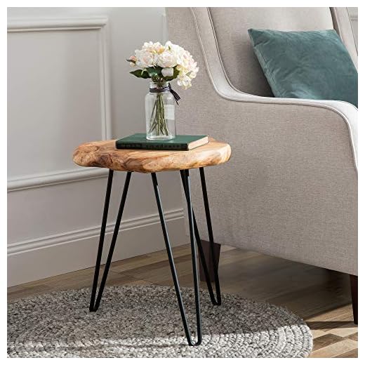 GREENAGE Cedar Roots Naturally Shaped Small Stool Side Table and Stand with 3 Hairpin Legs, Natural Wood Live Edge End Table 12" x 13.5" x 17.4" in Height