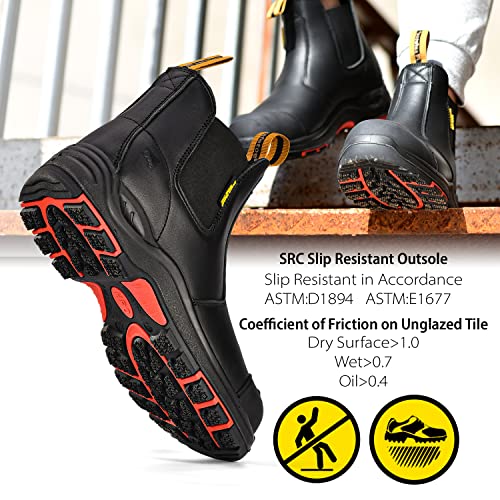 Image of Mens Work Boots Steel Toe Chelsea Safety Boots Cow Leather Waterproof Lightweight Working Shoes