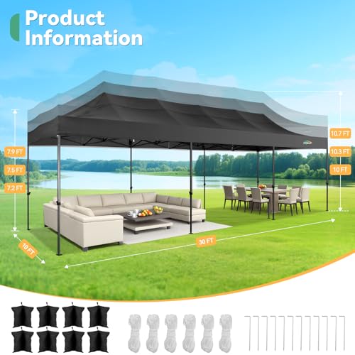 Image of COBIZI 10x30 Heavy Duty Pop Up Canopy Tent with 8 Sidewalls, Black