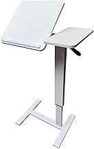 Height Adjustable Overbed Table smooth pneumatic lift system split top design computer work, reading, writing, studying (White)