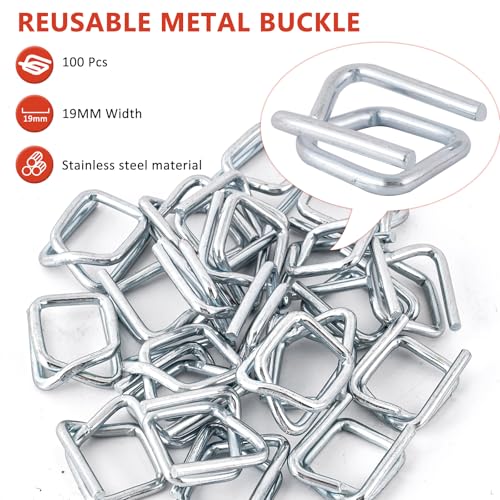 BAOSHISHAN Manuelle Umreifungsgerät Set 13–19 mm Umreifungsset mit Umreifungsband Manuelle Umreifungswerkzeug für (100M Flexible Polyesterfaserbände + 100 Metallschnallen + 20 Faserriemen)