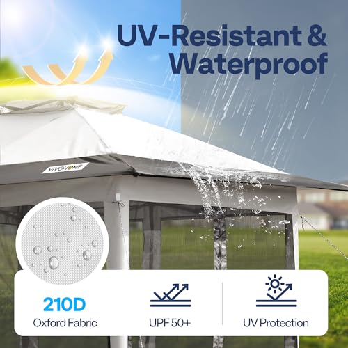 Image of VIVOHOME Pop Up Gazebo 10x10ft Outdoor Canopy Tent with Mosquito Netting & 2 Tiers Roof for Patio Garden Backyard, Grey
